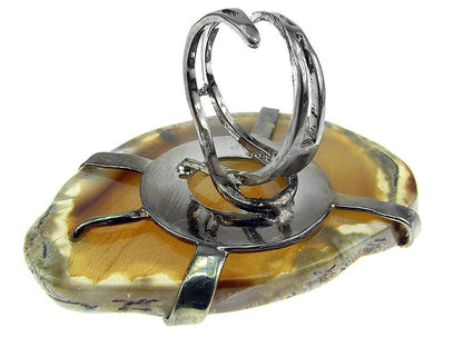 Inel reglabil statement masiv cu agat fumuriu natural - GlamBazaar.ro