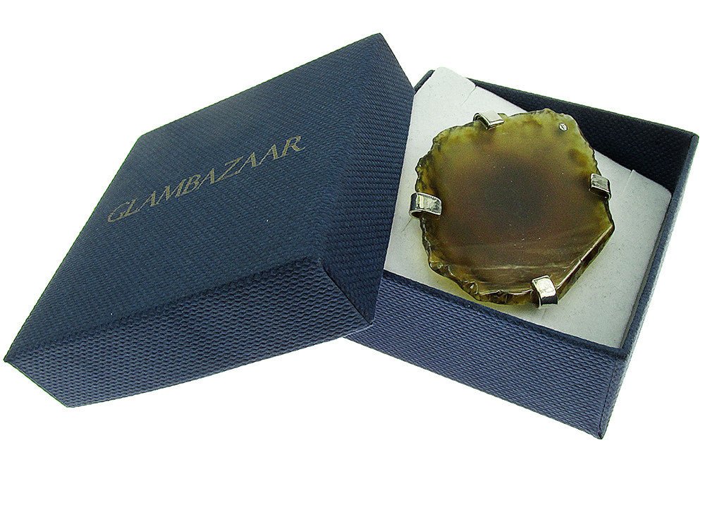 Inel reglabil statement masiv cu agat fumuriu natural A - GlamBazaar.ro