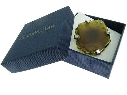 Inel reglabil statement masiv cu agat fumuriu natural A - GlamBazaar.ro