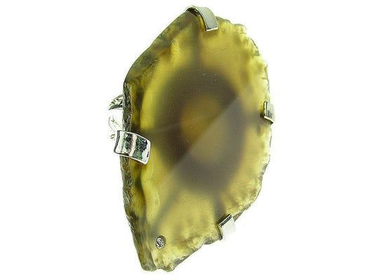 Inel reglabil statement masiv cu agat fumuriu natural A - GlamBazaar.ro