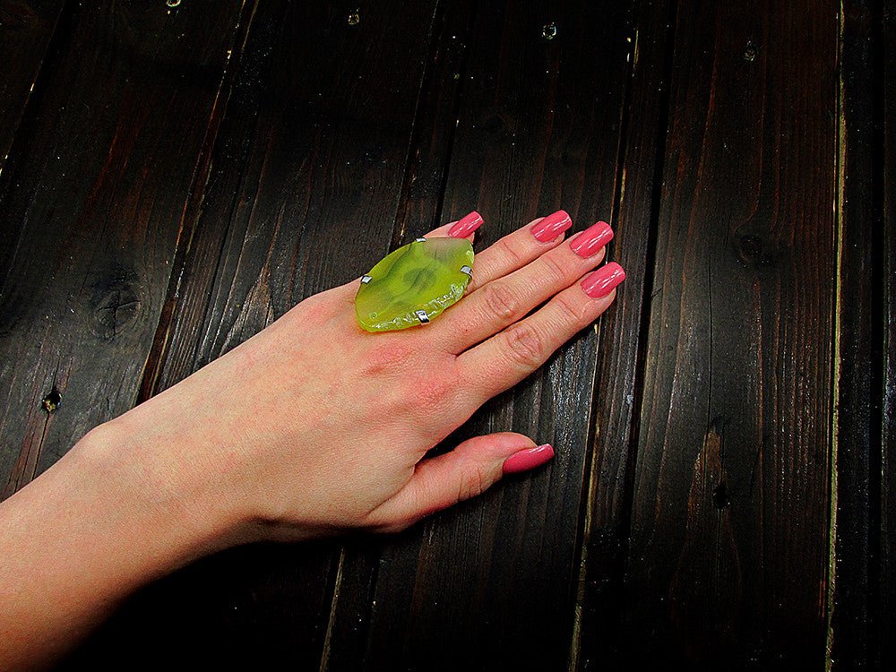 Inel reglabil statement masiv cu agat galben 11A - GlamBazaar.ro