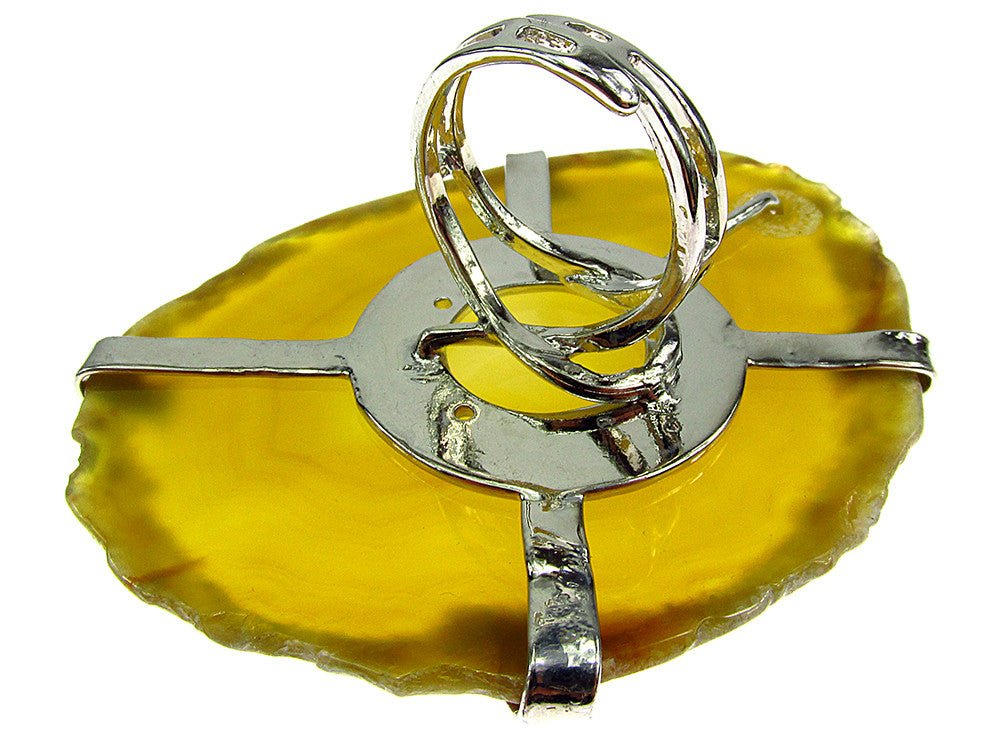 Inel reglabil statement masiv cu agat galben 14A - GlamBazaar.ro