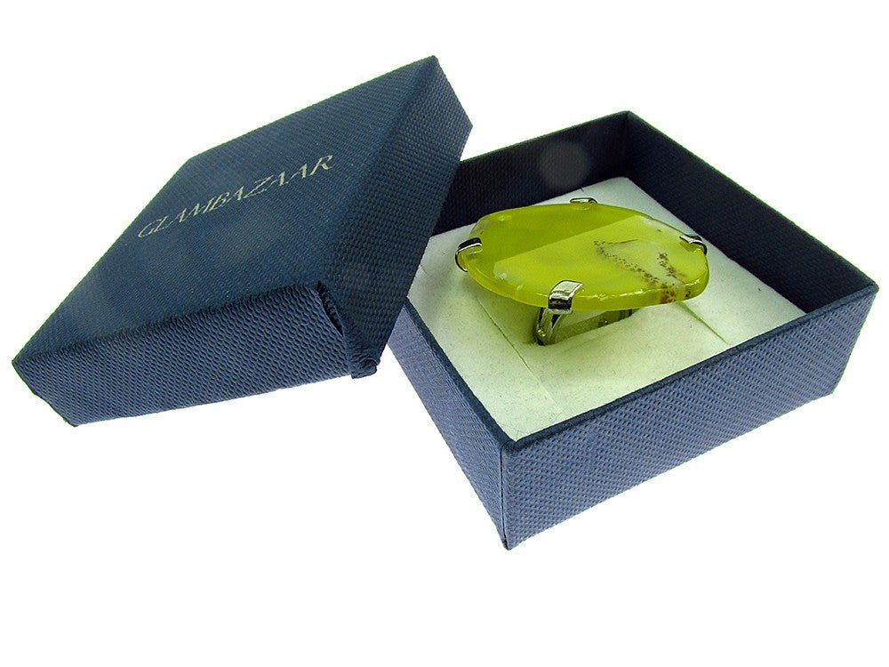 Inel reglabil statement masiv cu agat galben 1A - GlamBazaar.ro