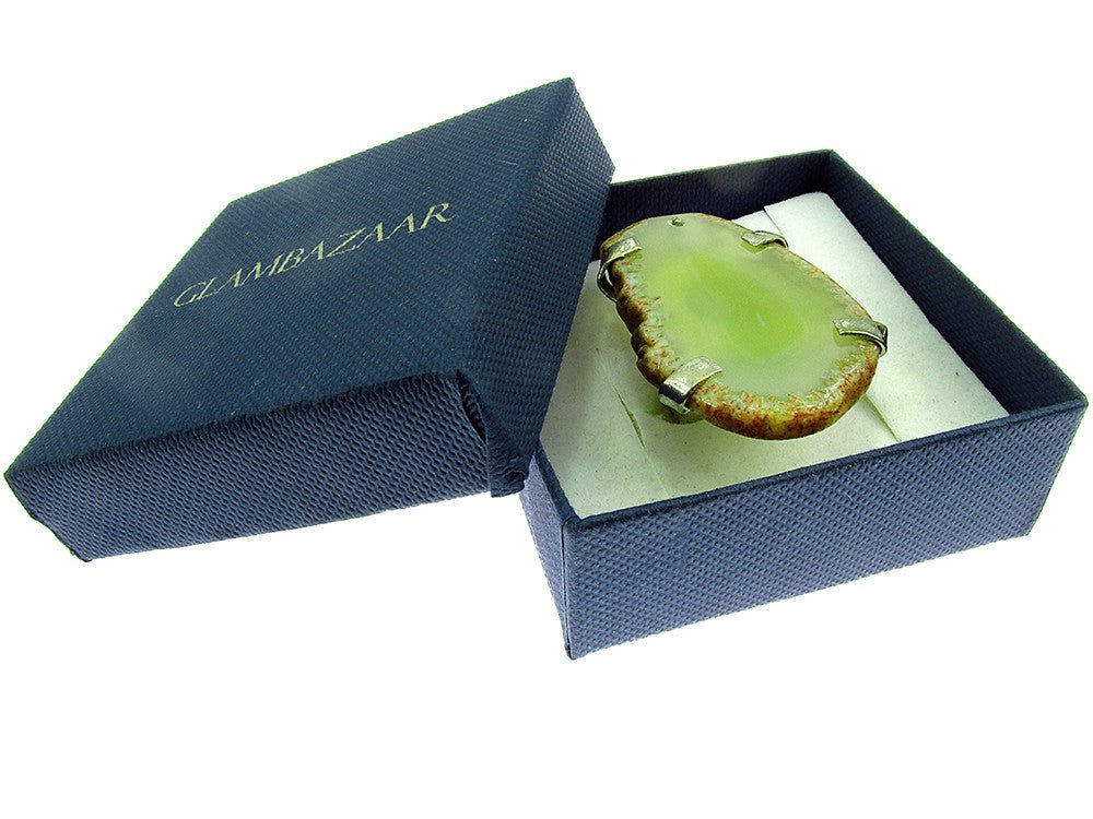 Inel reglabil statement masiv cu agat galben - vernil 15A - GlamBazaar.ro