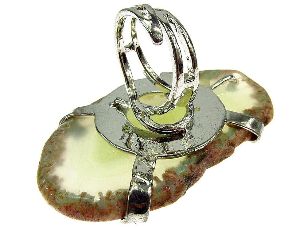 Inel reglabil statement masiv cu agat galben - vernil 15A - GlamBazaar.ro