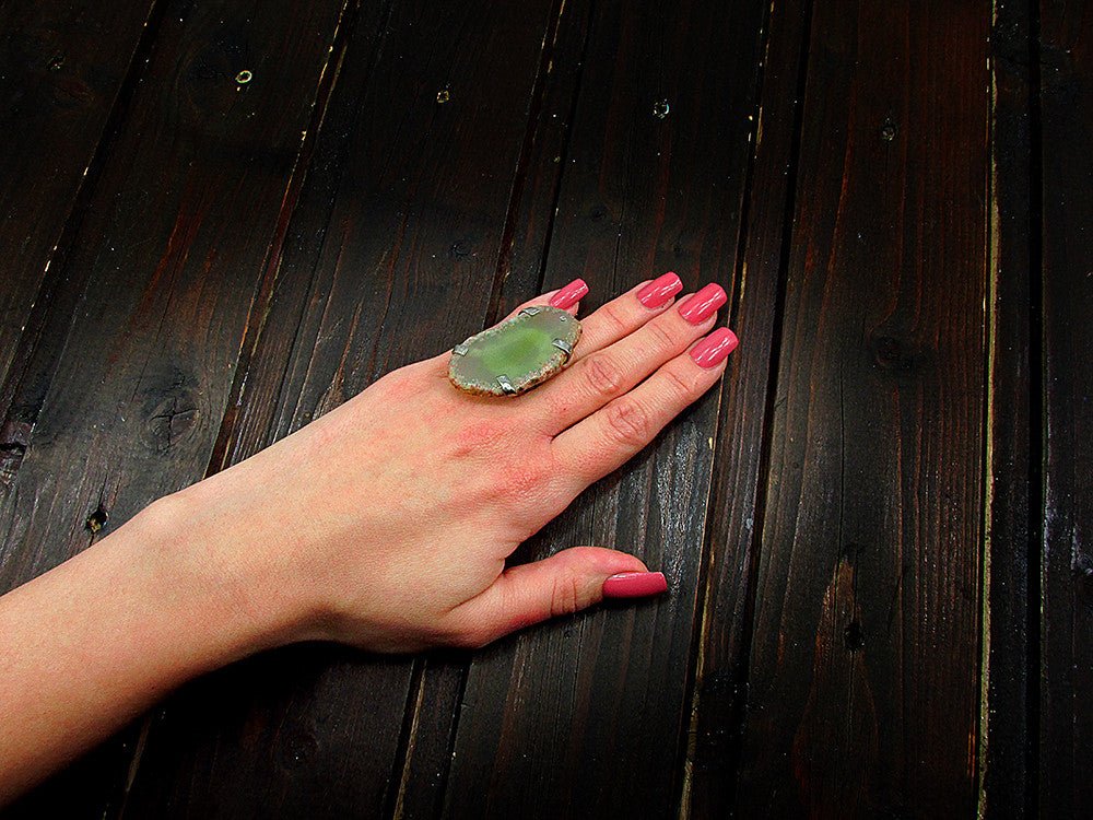 Inel reglabil statement masiv cu agat galben - vernil 15A - GlamBazaar.ro