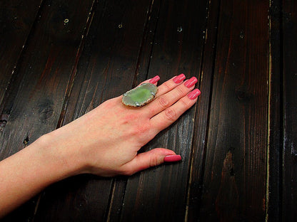 Inel reglabil statement masiv cu agat galben - vernil 15A - GlamBazaar.ro