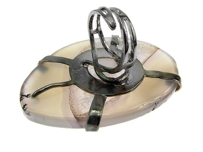 Inel reglabil statement masiv cu agat gri natural A - GlamBazaar.ro