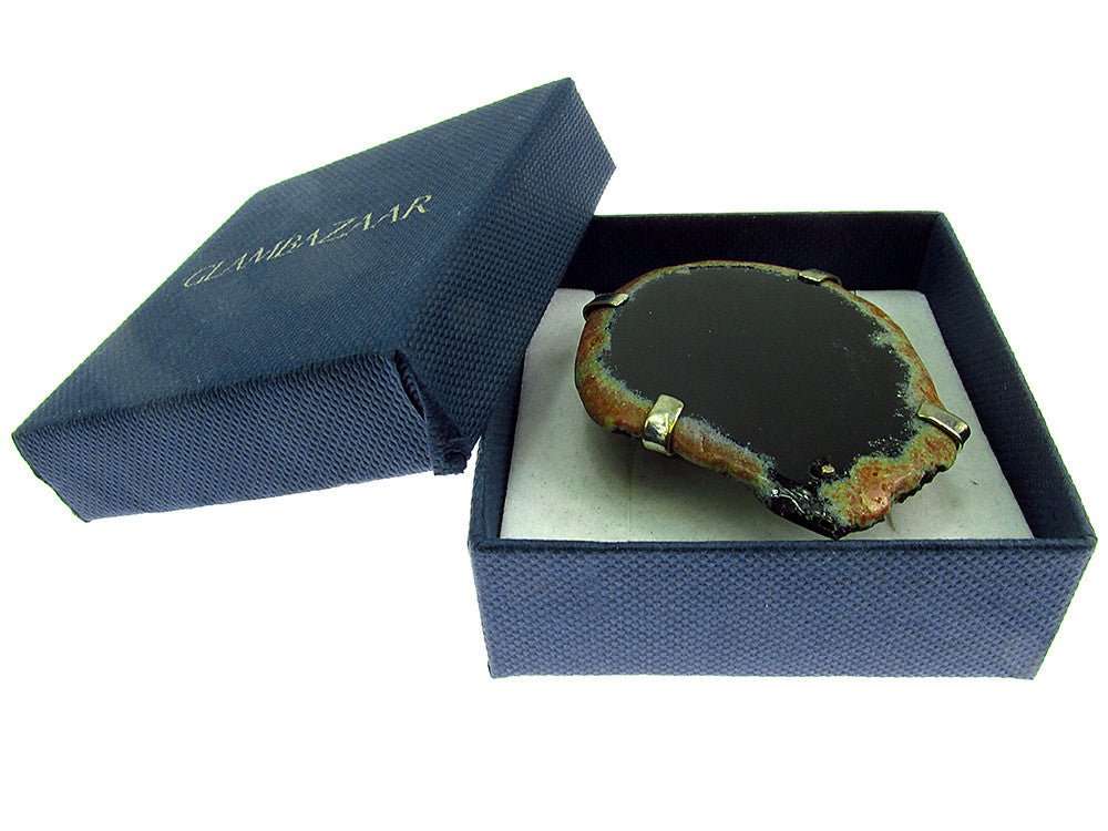 Inel reglabil statement masiv cu agat negru natural 17A - GlamBazaar.ro