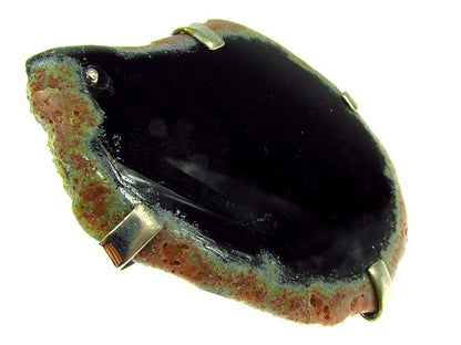 Inel reglabil statement masiv cu agat negru natural 17A - GlamBazaar.ro