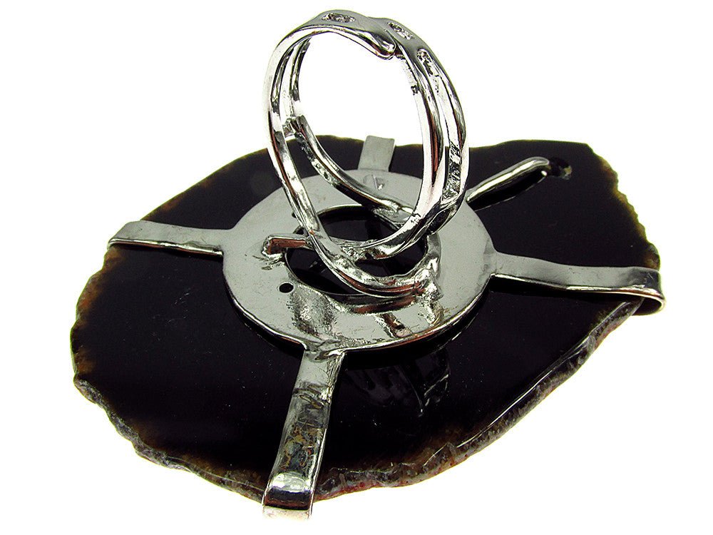 Inel reglabil statement masiv cu agat negru natural 17A - GlamBazaar.ro