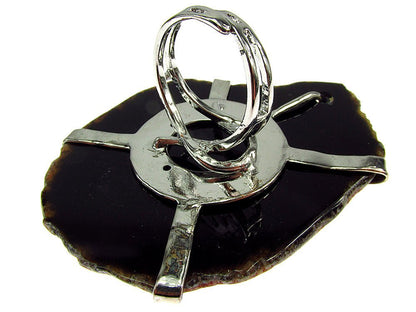 Inel reglabil statement masiv cu agat negru natural 17A - GlamBazaar.ro