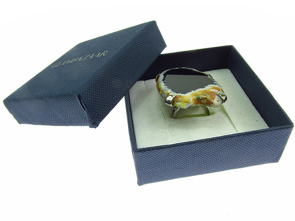 Inel reglabil statement masiv cu agat negru natural 19A - GlamBazaar.ro