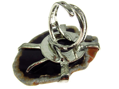 Inel reglabil statement masiv cu agat negru natural 19A - GlamBazaar.ro