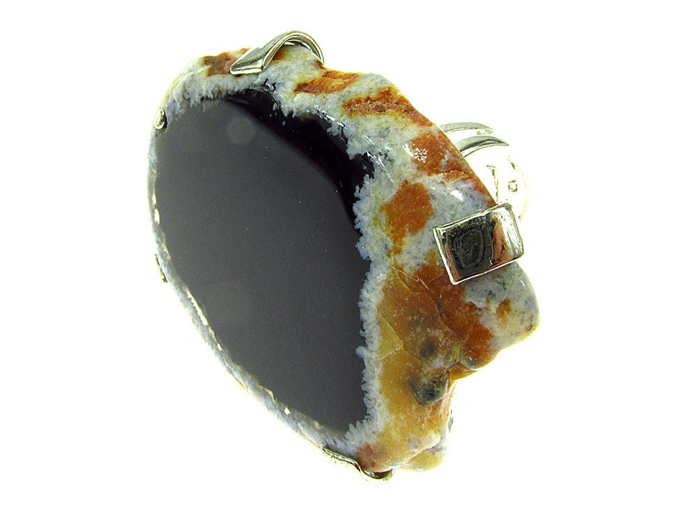 Inel reglabil statement masiv cu agat negru natural 19A - GlamBazaar.ro