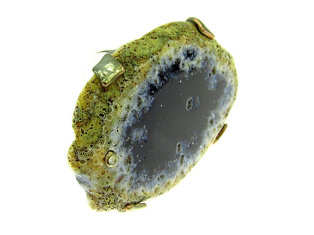 Inel reglabil statement masiv cu agat negru natural 4A - GlamBazaar.ro