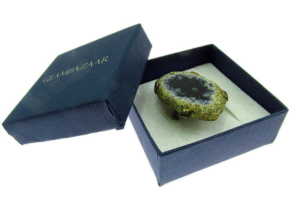 Inel reglabil statement masiv cu agat negru natural 4A - GlamBazaar.ro