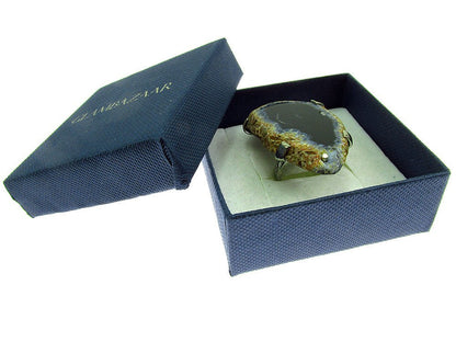 Inel reglabil statement masiv cu agat negru natural 6A - GlamBazaar.ro