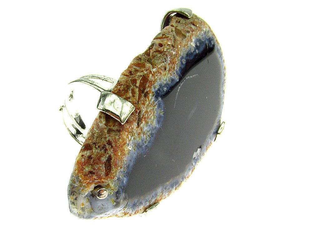 Inel reglabil statement masiv cu agat negru natural 6A - GlamBazaar.ro