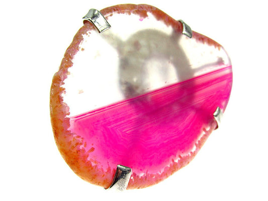 Inel reglabil statement masiv cu agat roz natural 6A - GlamBazaar.ro