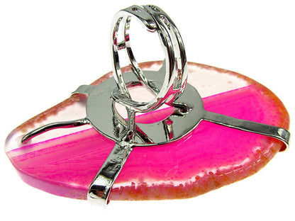 Inel reglabil statement masiv cu agat roz natural 6A - GlamBazaar.ro