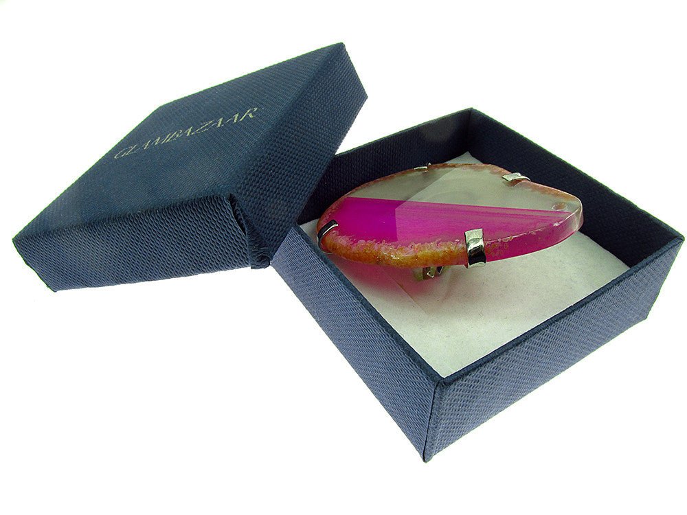 Inel reglabil statement masiv cu agat roz natural 6A - GlamBazaar.ro