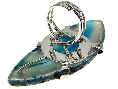 Inel reglabil statement masiv cu agat turcoaz natural 5A - GlamBazaar.ro