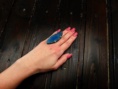 Inel reglabil statement masiv cu agat turcoaz natural 5A - GlamBazaar.ro