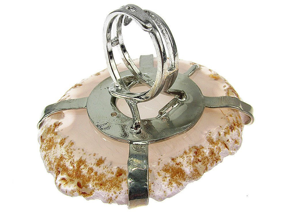 Inel reglabil statement masiv cu agata alba naturala D - GlamBazaar.ro