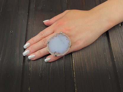 Inel reglabil statement masiv cu agata alba naturala D - GlamBazaar.ro