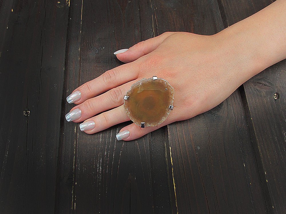 Inel reglabil statement masiv cu agata galbena naturala F - GlamBazaar.ro