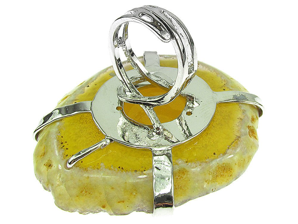 Inel reglabil statement masiv cu agata galbena naturala F - GlamBazaar.ro