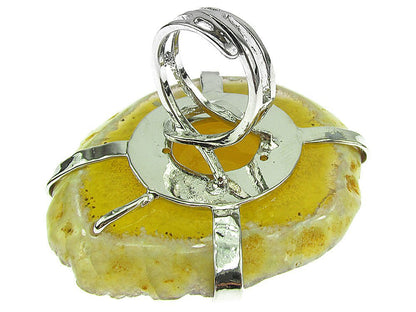 Inel reglabil statement masiv cu agata galbena naturala F - GlamBazaar.ro