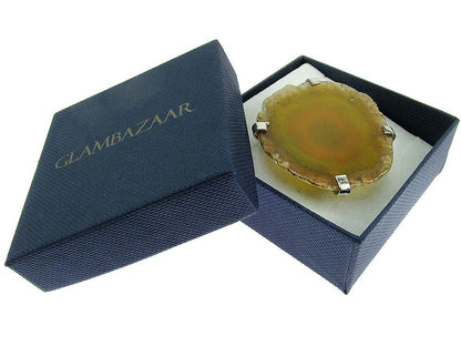 Inel reglabil statement masiv cu agata galbena naturala F - GlamBazaar.ro