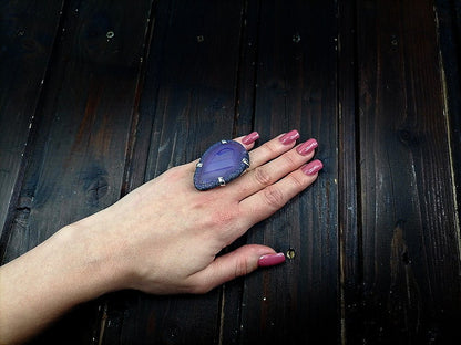 Inel reglabil statement masiv cu agata mov naturala 4A - GlamBazaar.ro