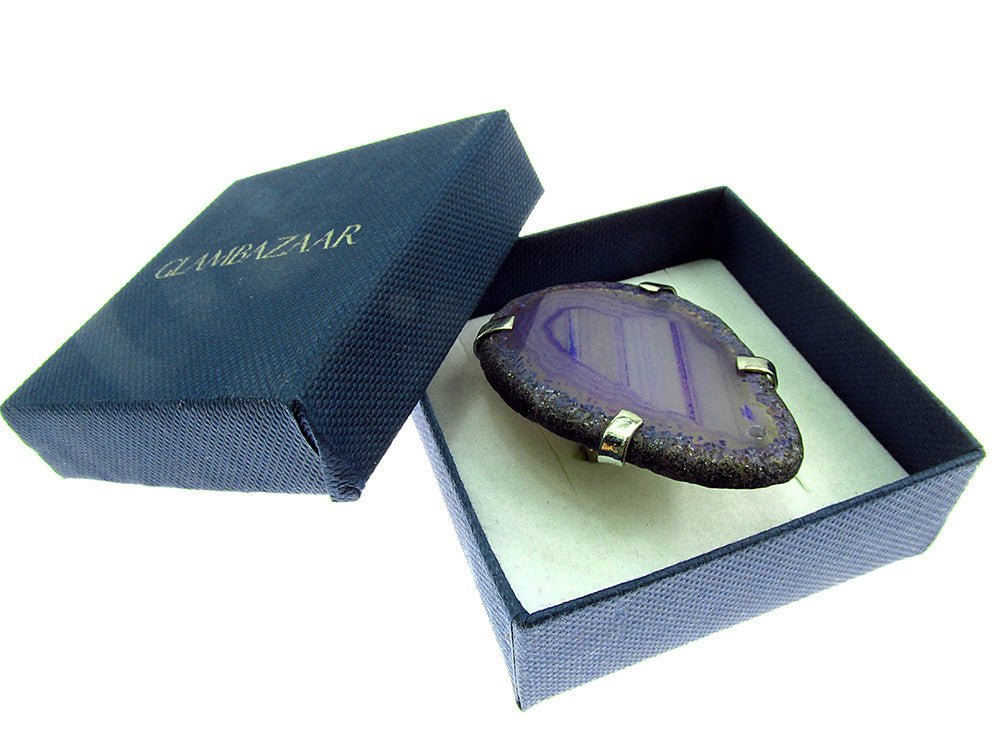 Inel reglabil statement masiv cu agata mov naturala 4A - GlamBazaar.ro