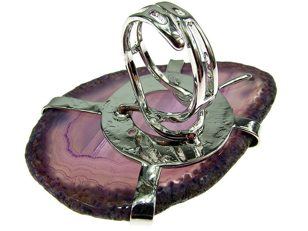 Inel reglabil statement masiv cu agata mov naturala 4A - GlamBazaar.ro