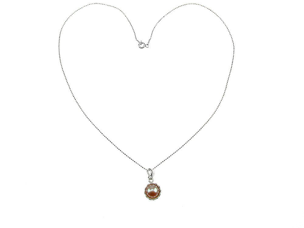 Lantisor argint cu pandantiv coroana perla de cultura oranj 8 MM - GlamBazaar.ro