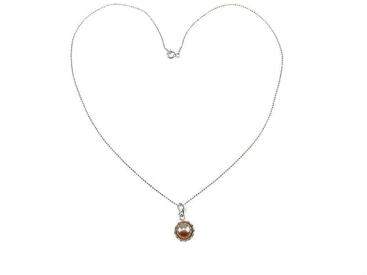 Lantisor argint cu pandantiv coroana perla de cultura oranj 8 MM - GlamBazaar.ro