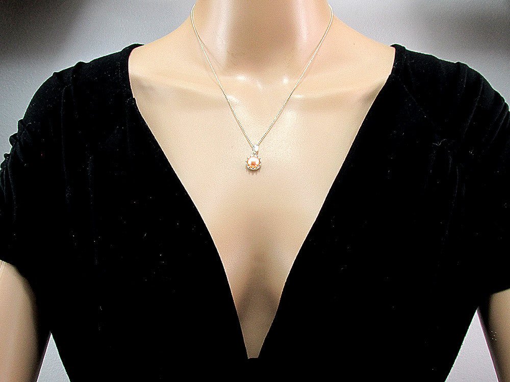 Lantisor argint cu pandantiv coroana perla de cultura oranj 8 MM - GlamBazaar.ro