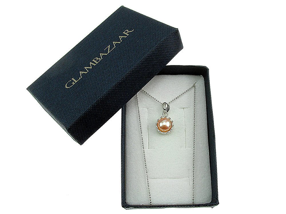 Lantisor argint cu pandantiv coroana perla de cultura oranj 8 MM - GlamBazaar.ro