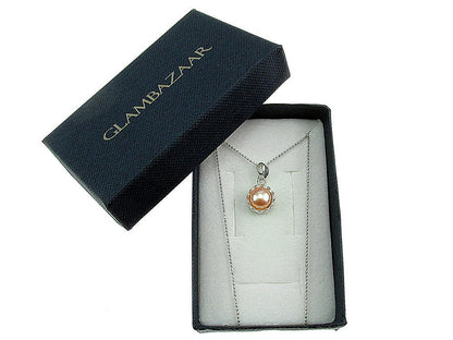 Lantisor argint cu pandantiv coroana perla de cultura oranj 8 MM - GlamBazaar.ro