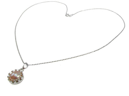 Lantisor argint cu pandantiv coroana perla de cultura oranj 8 MM - GlamBazaar.ro