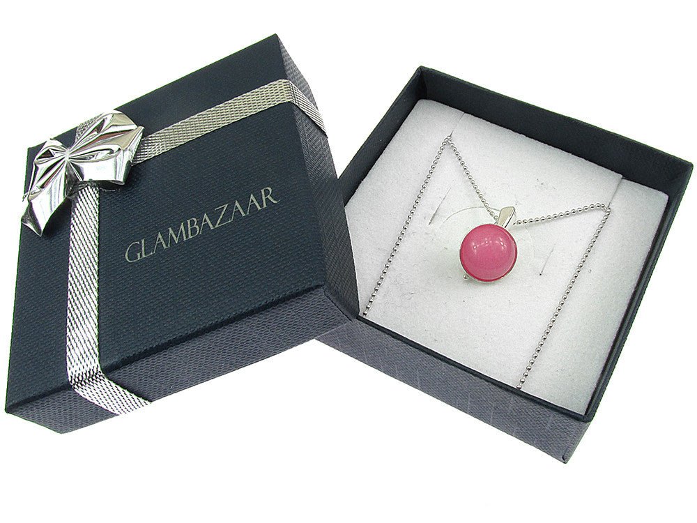 Lantisor argint cu pandantiv mic jad roz 10 MM - GlamBazaar.ro