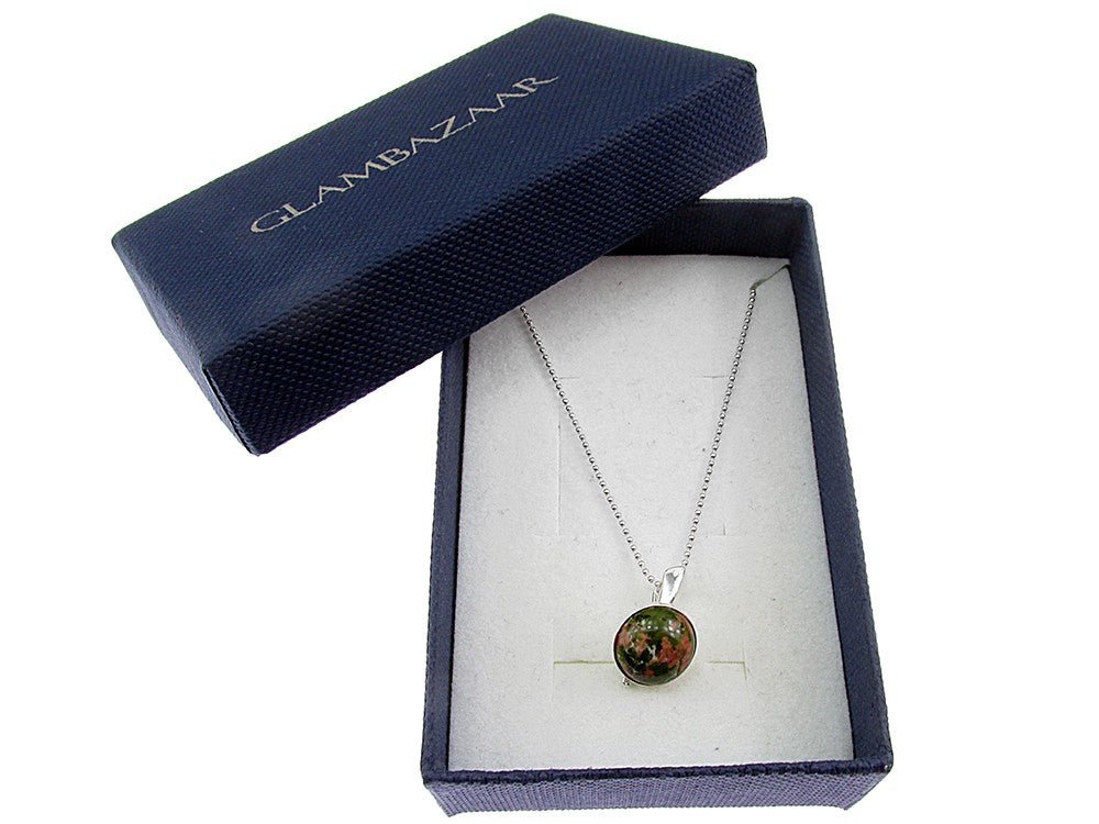 Lantisor argint cu pandantiv mic unakit natural 10 MM - GlamBazaar.ro