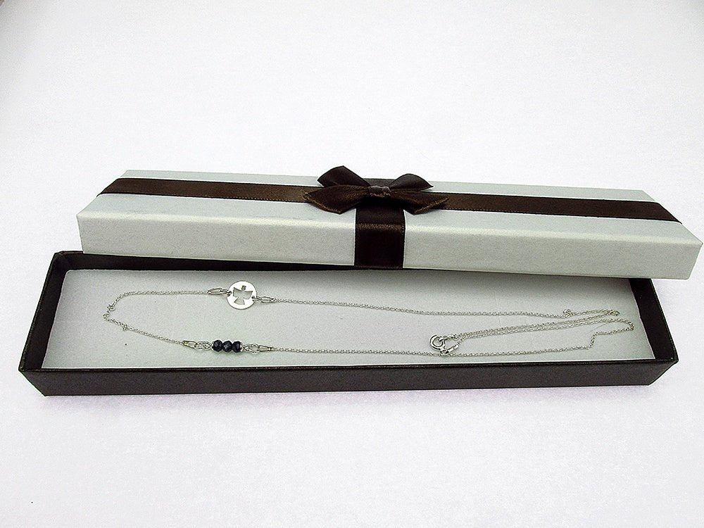 Lantisor argint ingeras si safir natural - GlamBazaar.ro