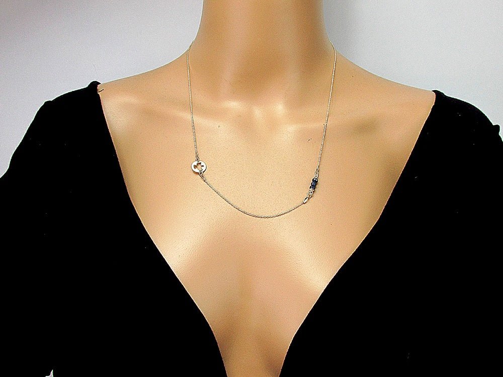 Lantisor argint ingeras si safir natural - GlamBazaar.ro