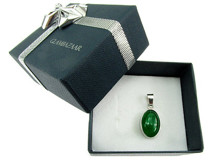 Pandantiv argint cu agat verde natural 14x10 MM - GlamBazaar.ro