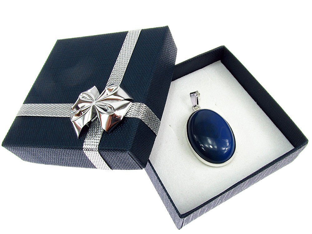 Pandantiv argint mare cu agat albastru 25x18 MM - GlamBazaar.ro