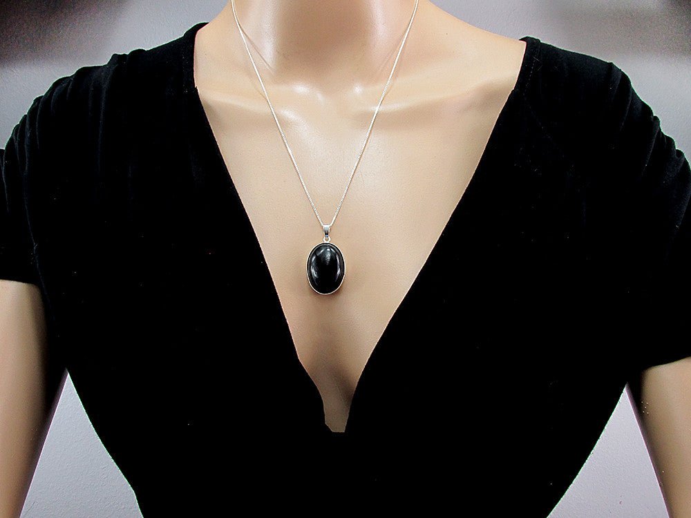 Pandantiv argint mare cu agat negru natural 25x18 MM - GlamBazaar.ro